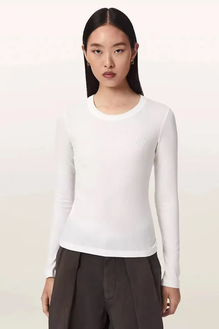 AllSaints домашна блуза дамска от модал STEVIE HAVEN LS TEE бяла W041JF