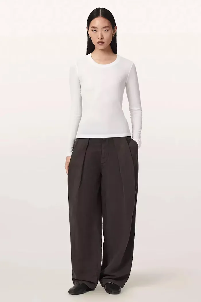AllSaints домашна блуза дамска от модал STEVIE HAVEN LS TEE бяла W041JF