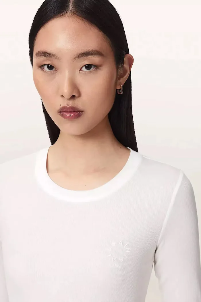 AllSaints домашна блуза дамска от модал STEVIE HAVEN LS TEE бяла W041JF