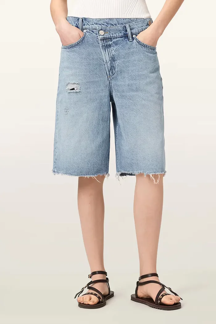 AllSaints къс панталон дамски от деним AKI син W053EE
