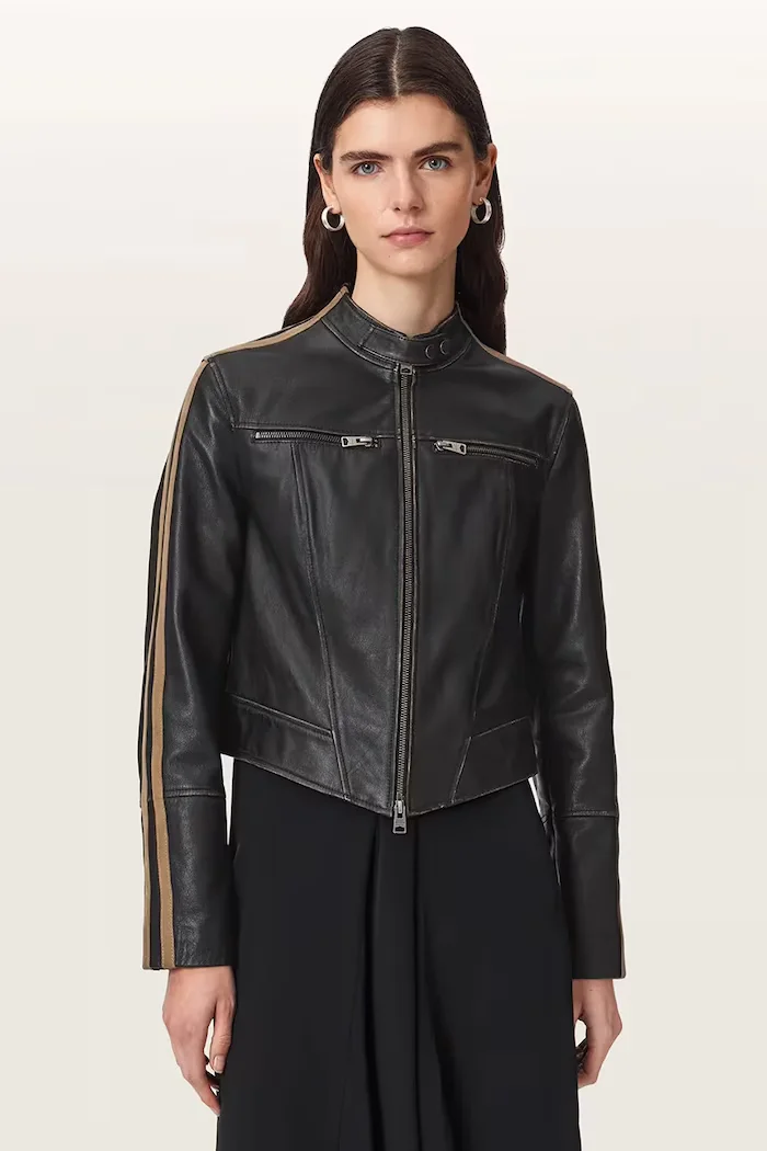 AllSaints късо дамско кожено яке TIGGY LEATHER JACKET черно W088LE