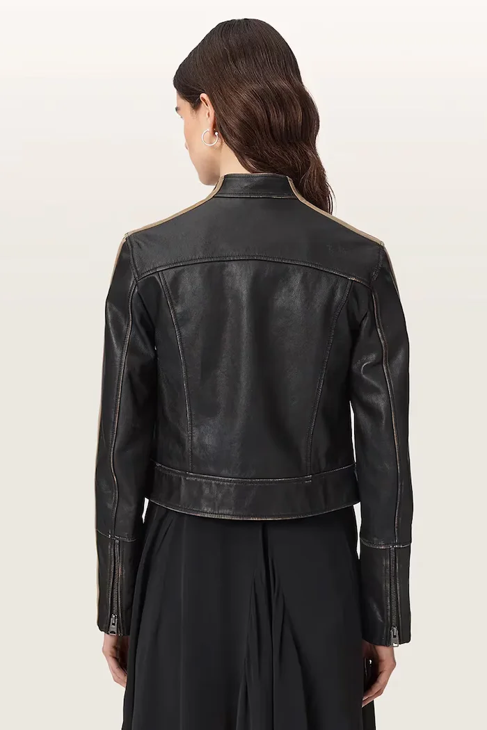 AllSaints късо дамско кожено яке TIGGY LEATHER JACKET черно W088LE