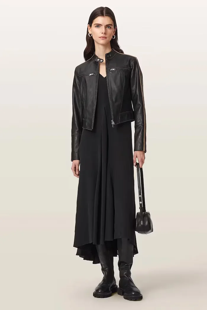 AllSaints късо дамско кожено яке TIGGY LEATHER JACKET черно W088LE
