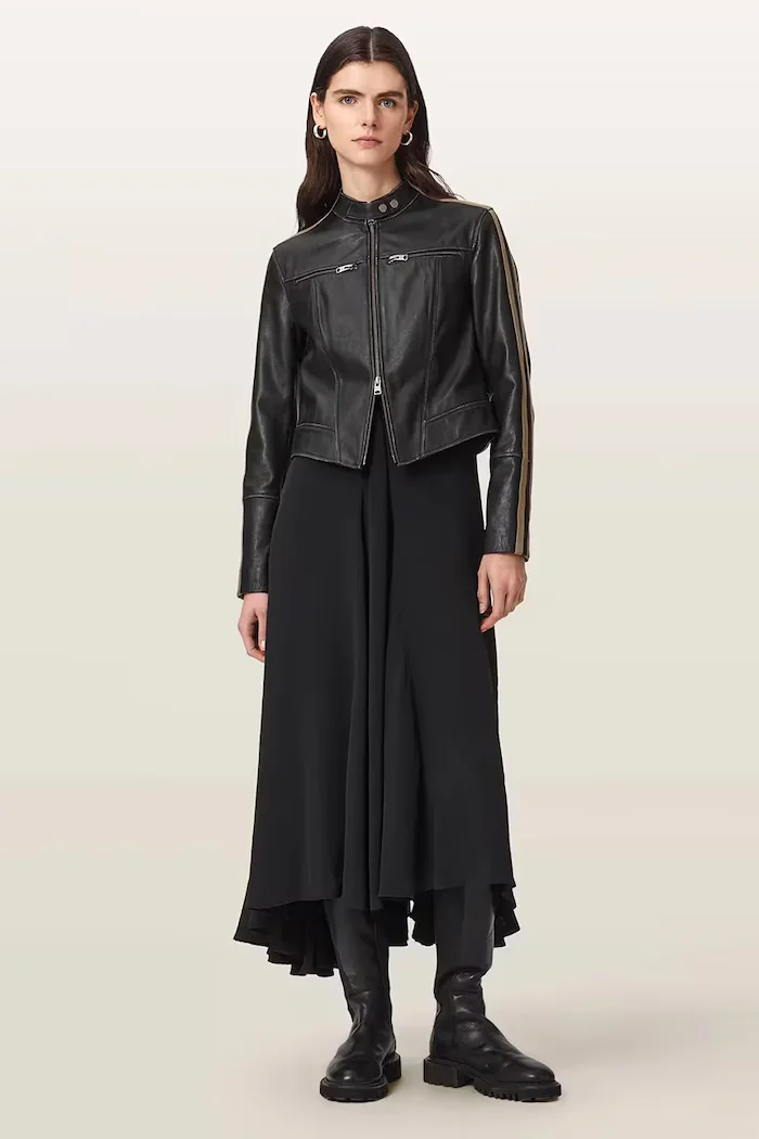 AllSaints късо дамско кожено яке TIGGY LEATHER JACKET черно W088LE