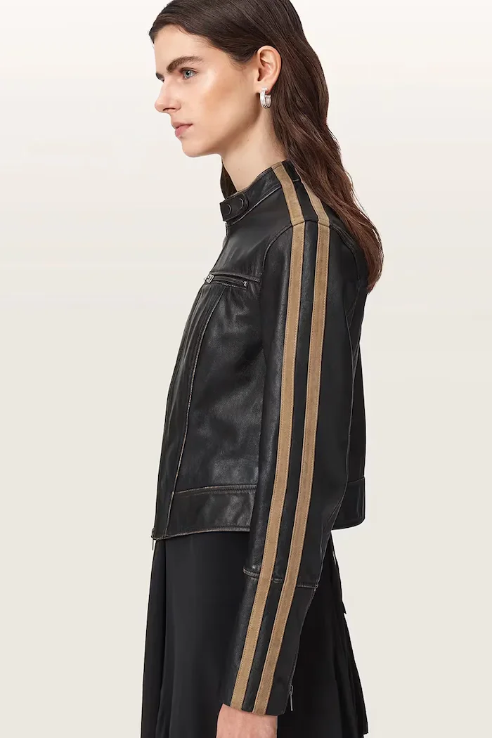 AllSaints късо дамско кожено яке TIGGY LEATHER JACKET черно W088LE