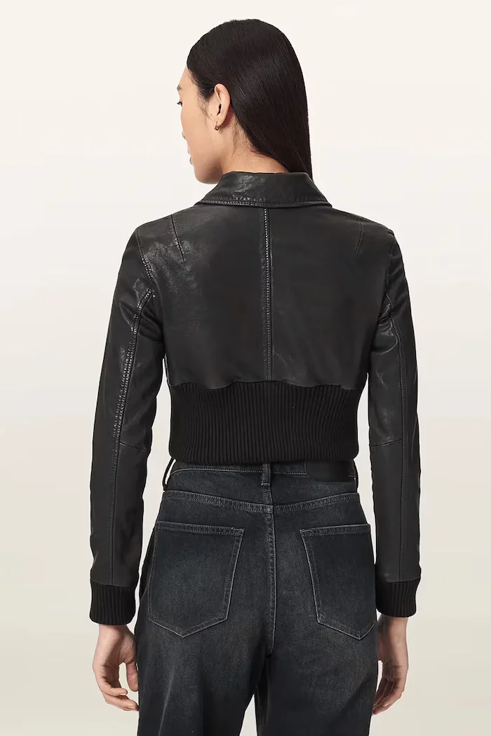 AllSaints късо яке дамско от кожа LENA черно W044LE