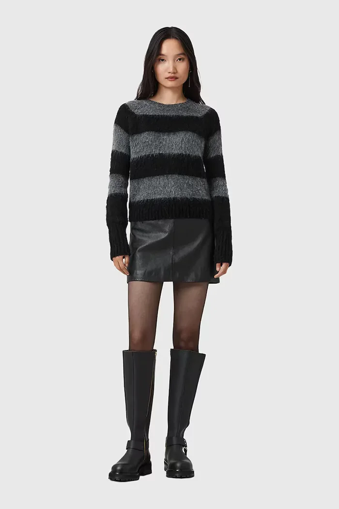 AllSaints Кожена пола RENAI в черно къса със стандартна кройка W020RB