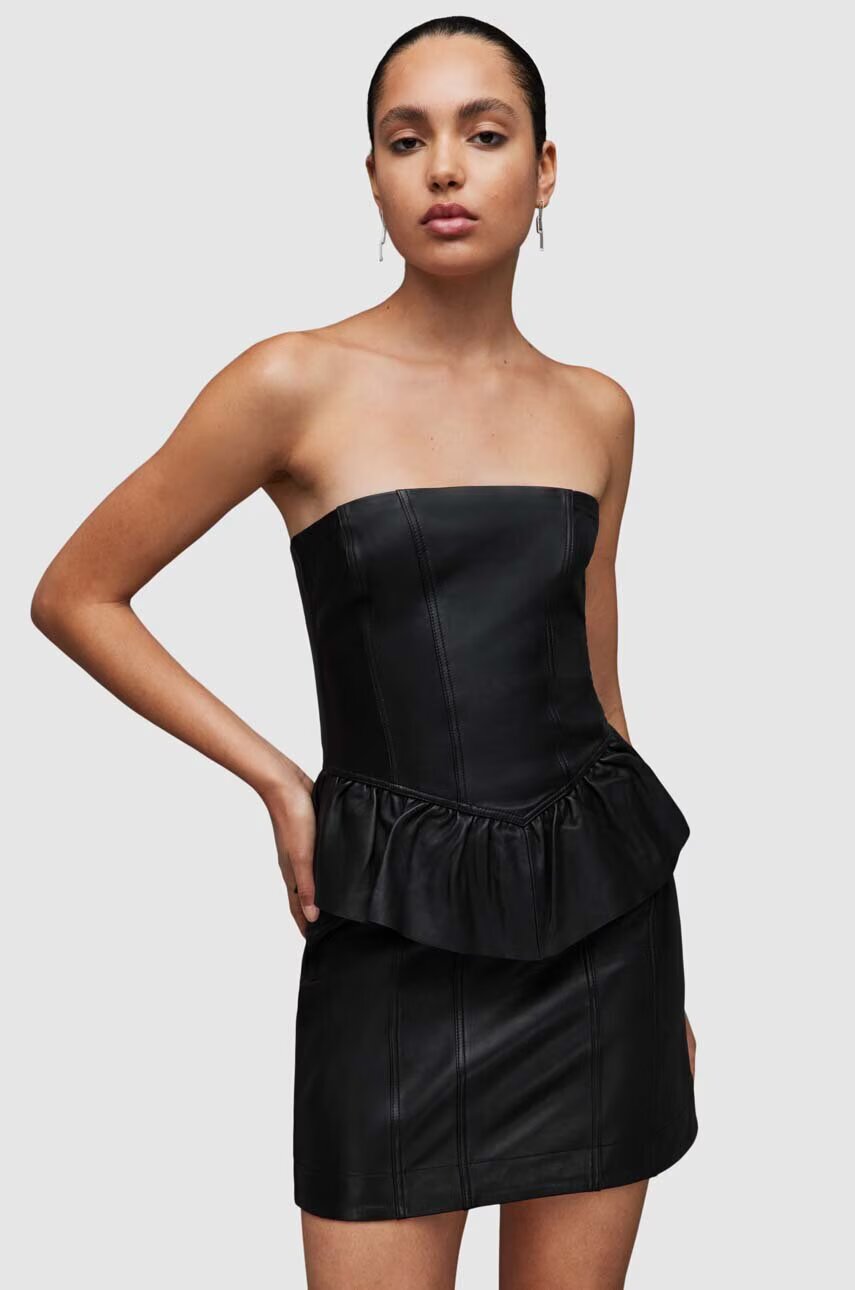 AllSaints Кожена рокля WL068Z CASSIE LEA RUFFLE DR