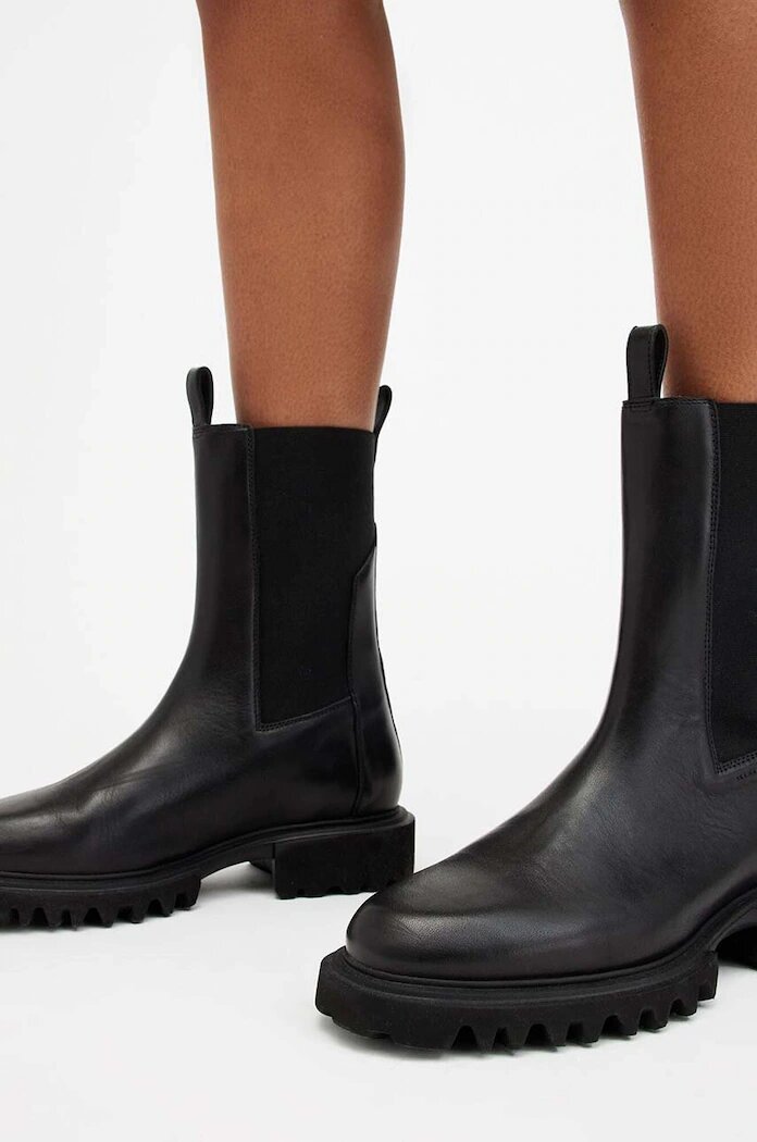 AllSaints Кожени боти челси Hallie Boot в черно с равна подметка W115FB