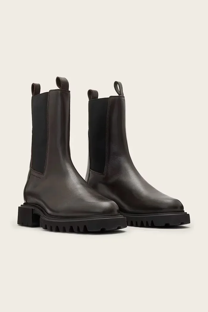 AllSaints Кожени боти челси HALLIE BOOT в кафяво с равна подметка W115FB