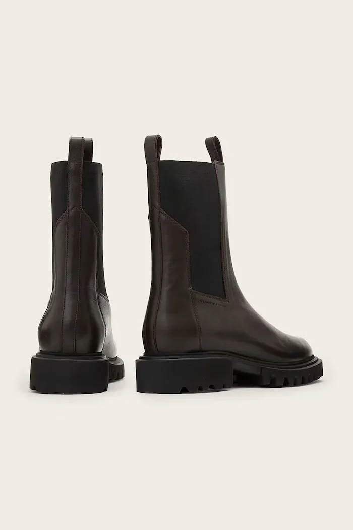 AllSaints Кожени боти челси HALLIE BOOT в кафяво с равна подметка W115FB