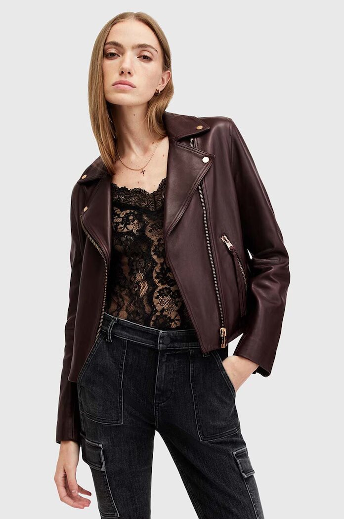 AllSaints Кожено яке DALBY BIKER в бордо преходен модел W099LB