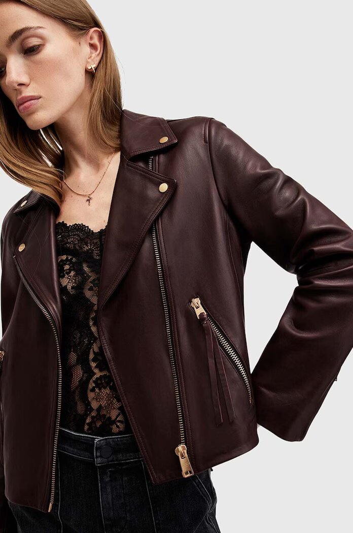 AllSaints Кожено яке DALBY BIKER в бордо преходен модел W099LB