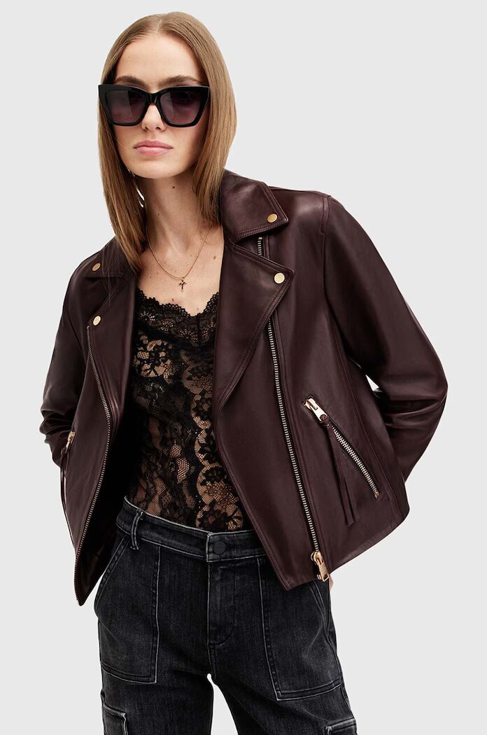 AllSaints Кожено яке DALBY BIKER в бордо преходен модел W099LB