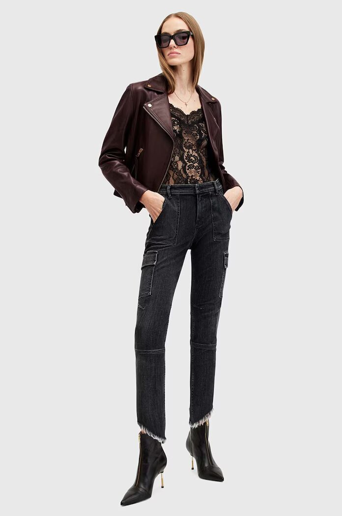 AllSaints Кожено яке DALBY BIKER в бордо преходен модел W099LB