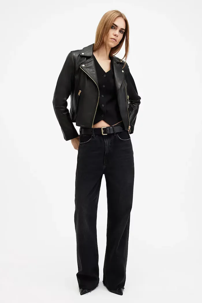 AllSaints Кожено яке DALBY в черно преходен модел W086LB