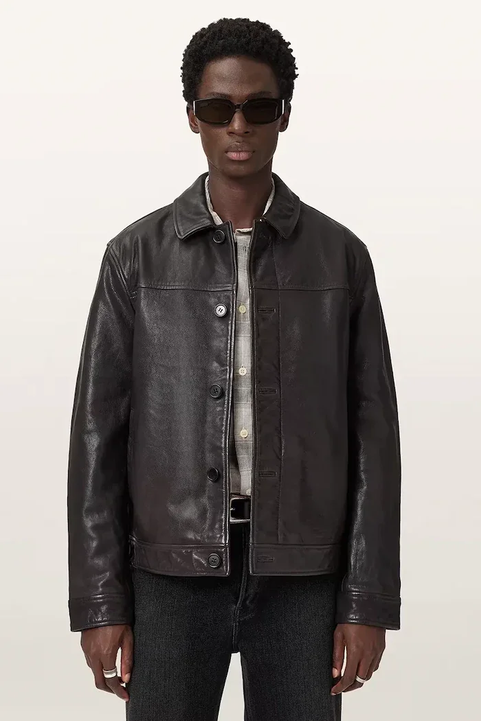 AllSaints кожено яке мъжко от кожа NATES кафяво M010LD