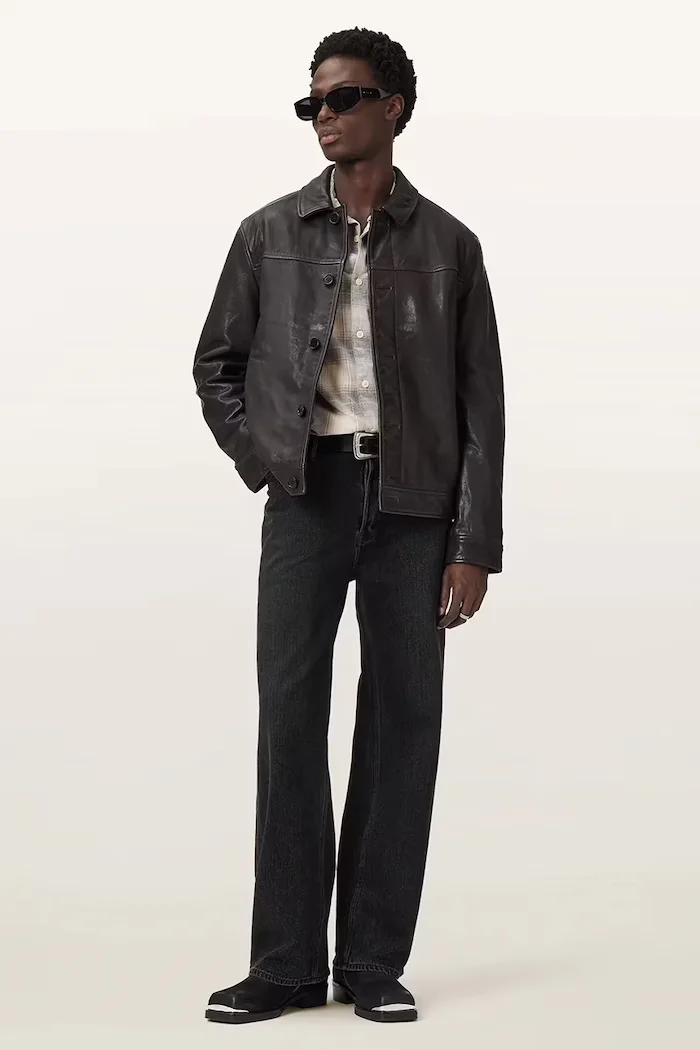 AllSaints кожено яке мъжко от кожа NATES кафяво M010LD