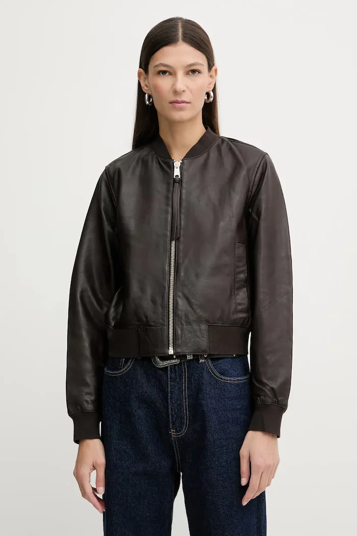 AllSaints Кожено яке ORTEN BOMBER JACKET в черно W072LB