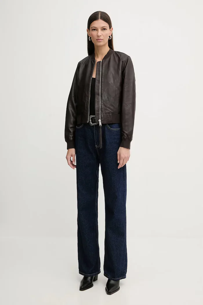 AllSaints Кожено яке ORTEN BOMBER JACKET в черно W072LB
