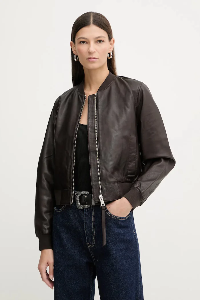 AllSaints Кожено яке ORTEN BOMBER JACKET в черно W072LB