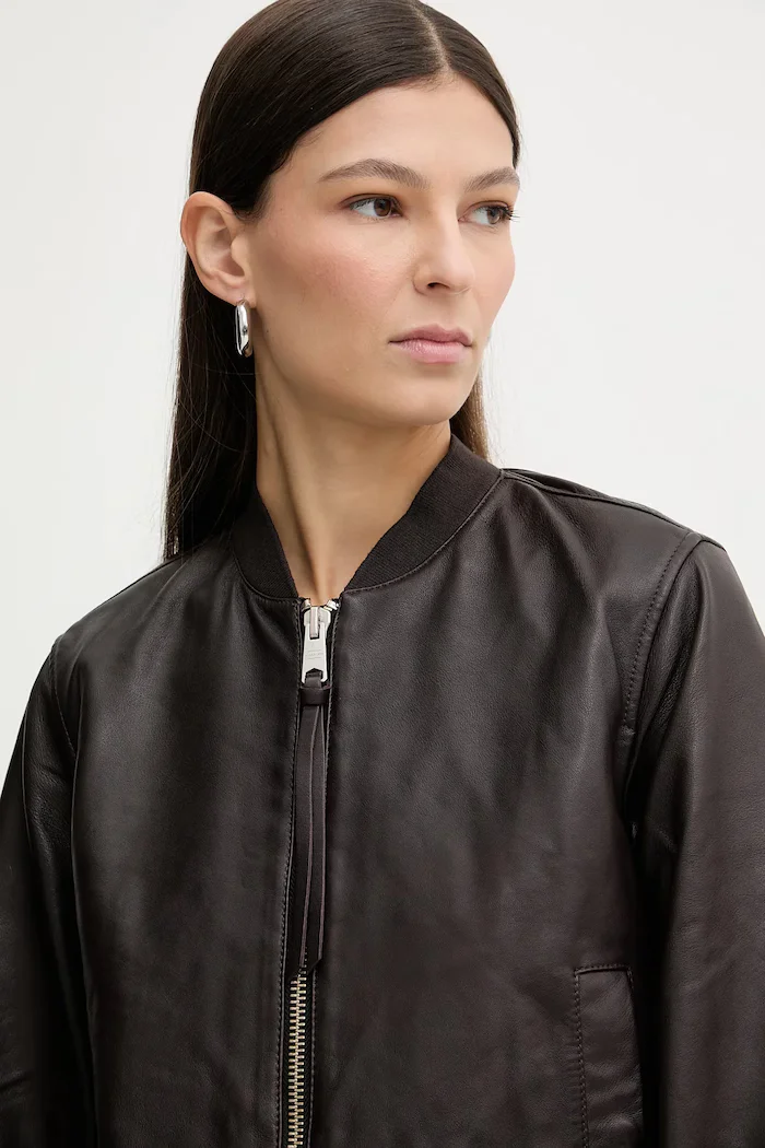 AllSaints Кожено яке ORTEN BOMBER JACKET в черно W072LB