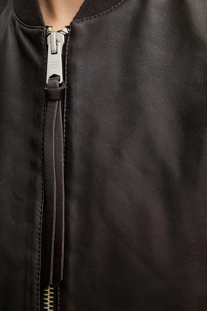 AllSaints Кожено яке ORTEN BOMBER JACKET в черно W072LB