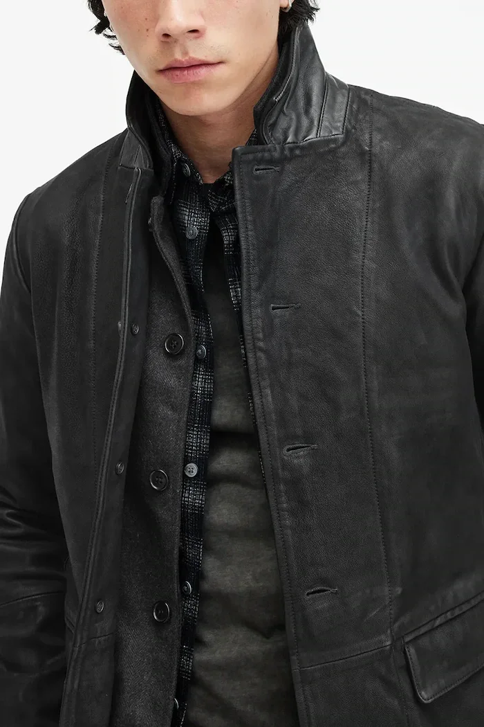 AllSaints Кожено яке SURVEY LTHR BLAZER в черно преходен модел M061LB