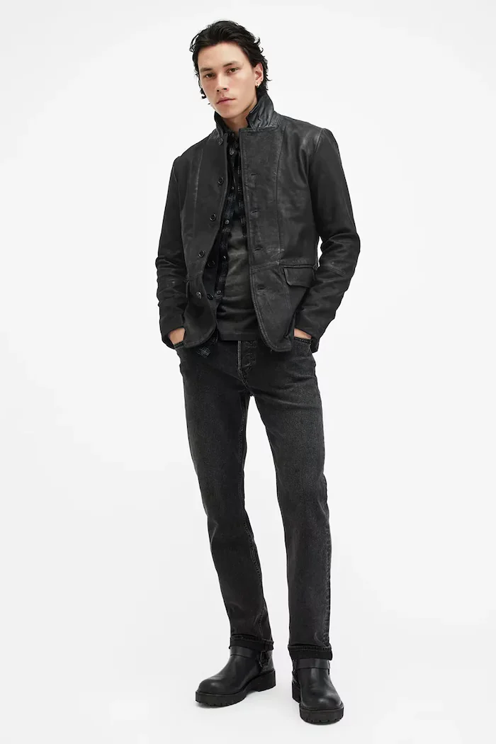 AllSaints Кожено яке SURVEY LTHR BLAZER в черно преходен модел M061LB