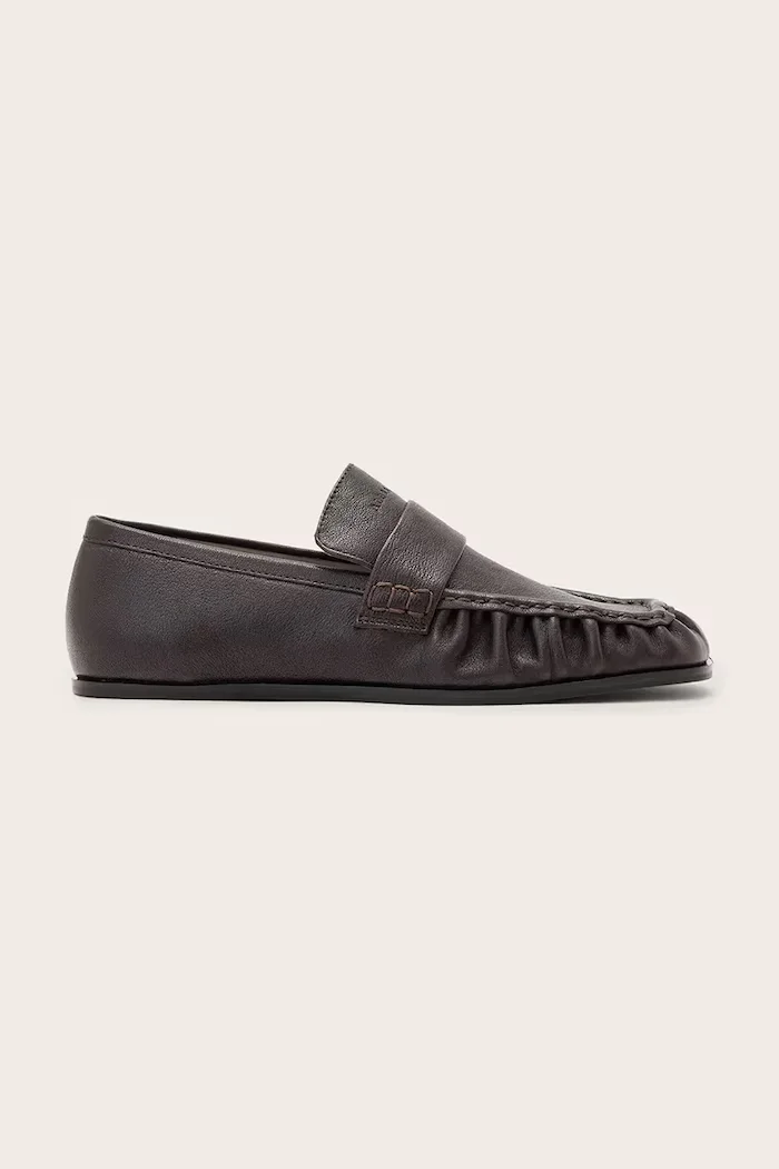 AllSaints лоуфъри дамски от кожа Julie Loafer кафяви с нисък ток W011FF