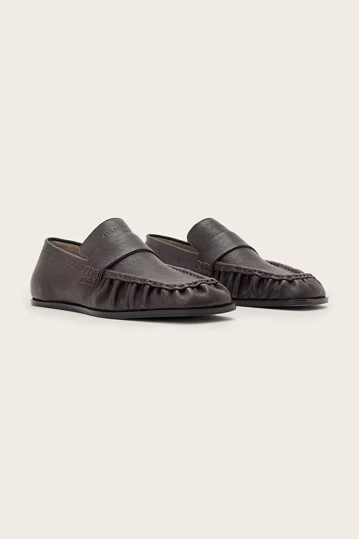 AllSaints лоуфъри дамски от кожа Julie Loafer кафяви с нисък ток W011FF