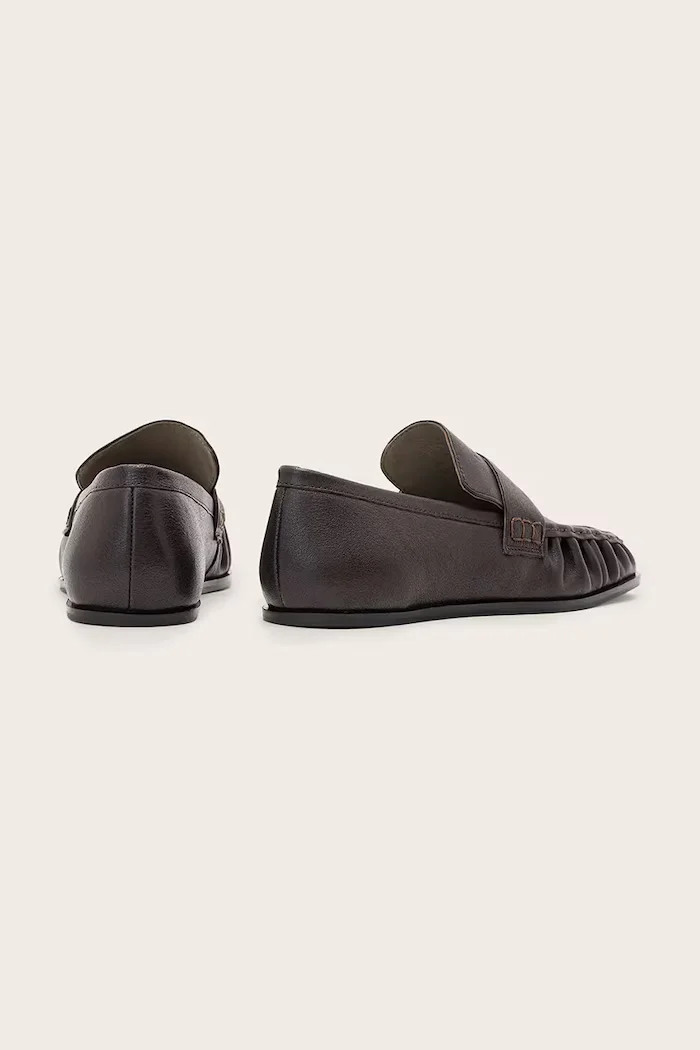 AllSaints лоуфъри дамски от кожа Julie Loafer кафяви с нисък ток W011FF