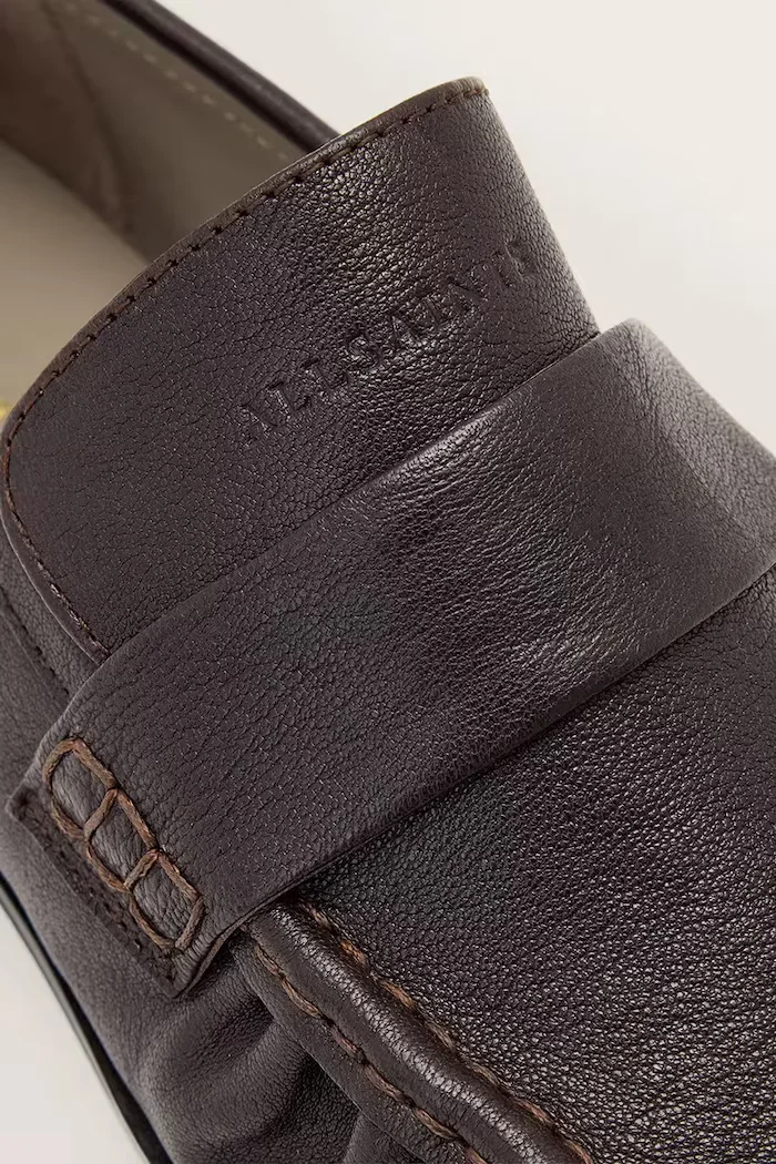 AllSaints лоуфъри дамски от кожа Julie Loafer кафяви с нисък ток W011FF