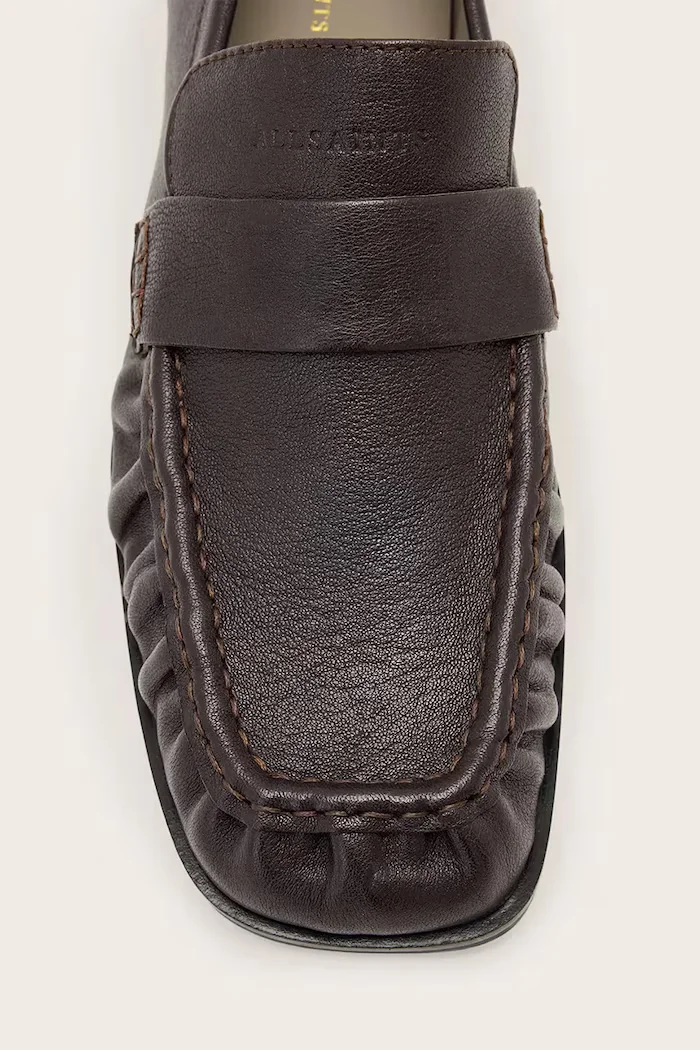 AllSaints лоуфъри дамски от кожа Julie Loafer кафяви с нисък ток W011FF