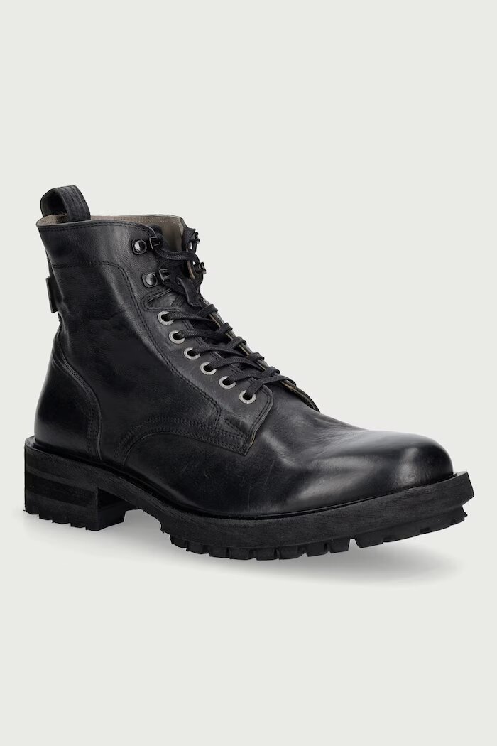 AllSaints обувки мъжки от кожа Gleeson Lace Boot черни M025FE