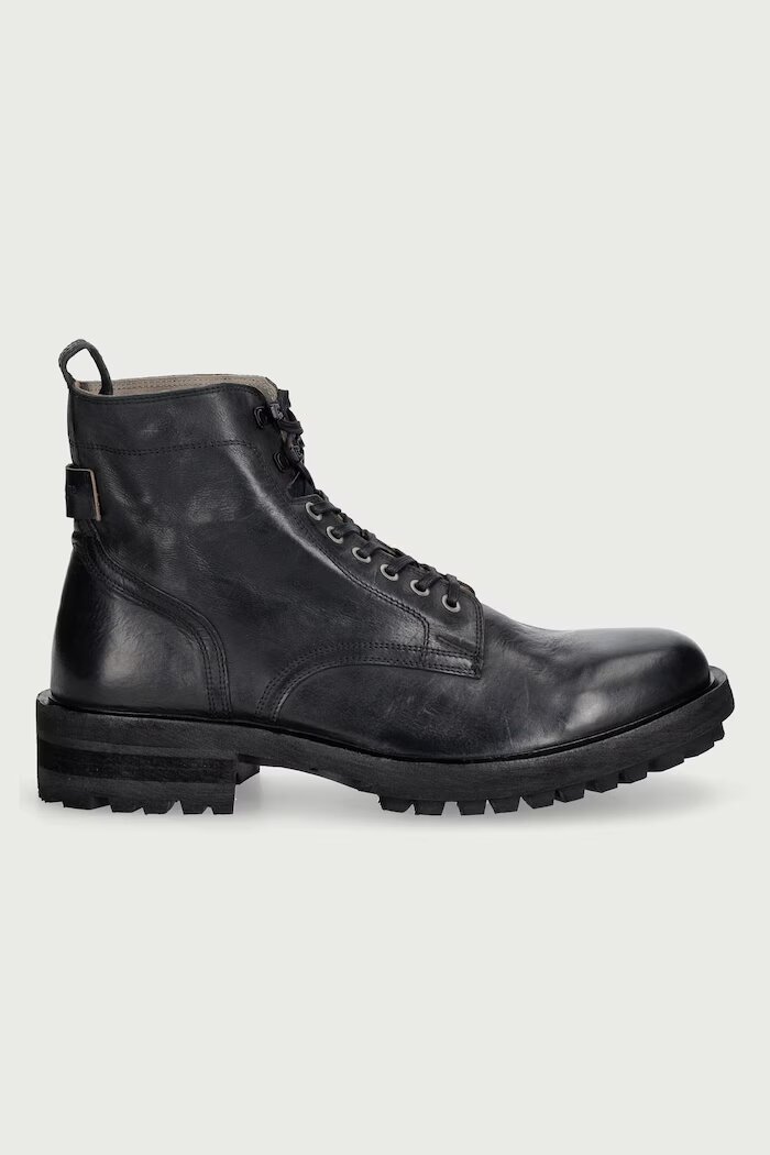 AllSaints обувки мъжки от кожа Gleeson Lace Boot черни M025FE