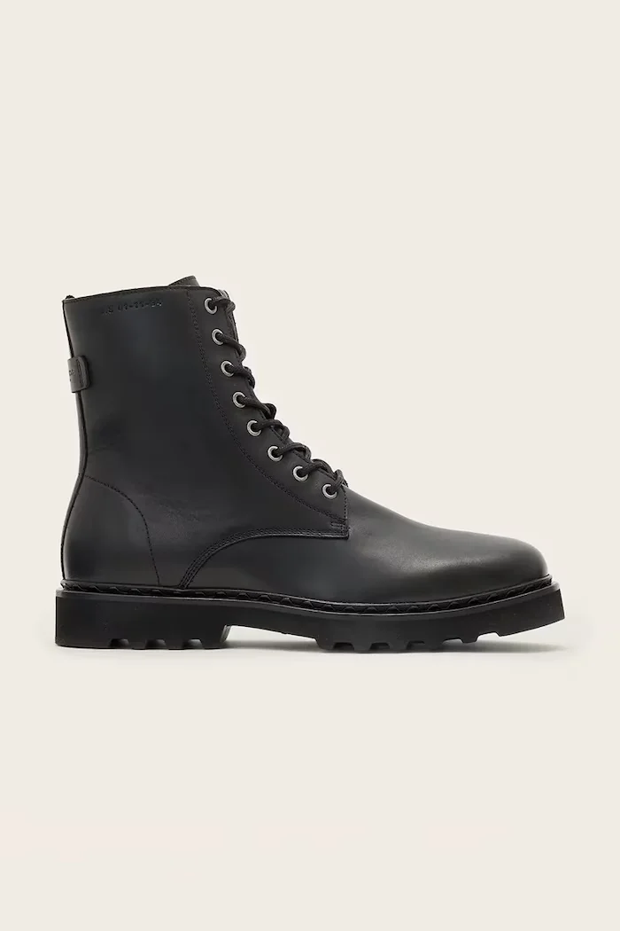 AllSaints обувки мъжки от кожа Skiff Military Boot черни M054FD