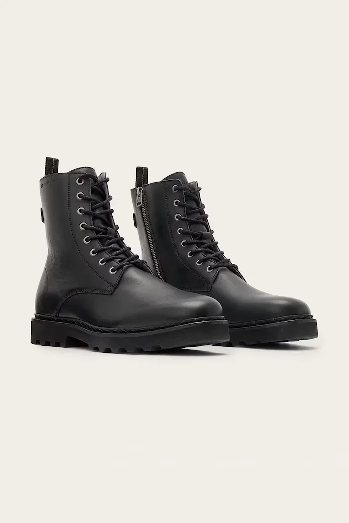 AllSaints обувки мъжки от кожа Skiff Military Boot черни M054FD