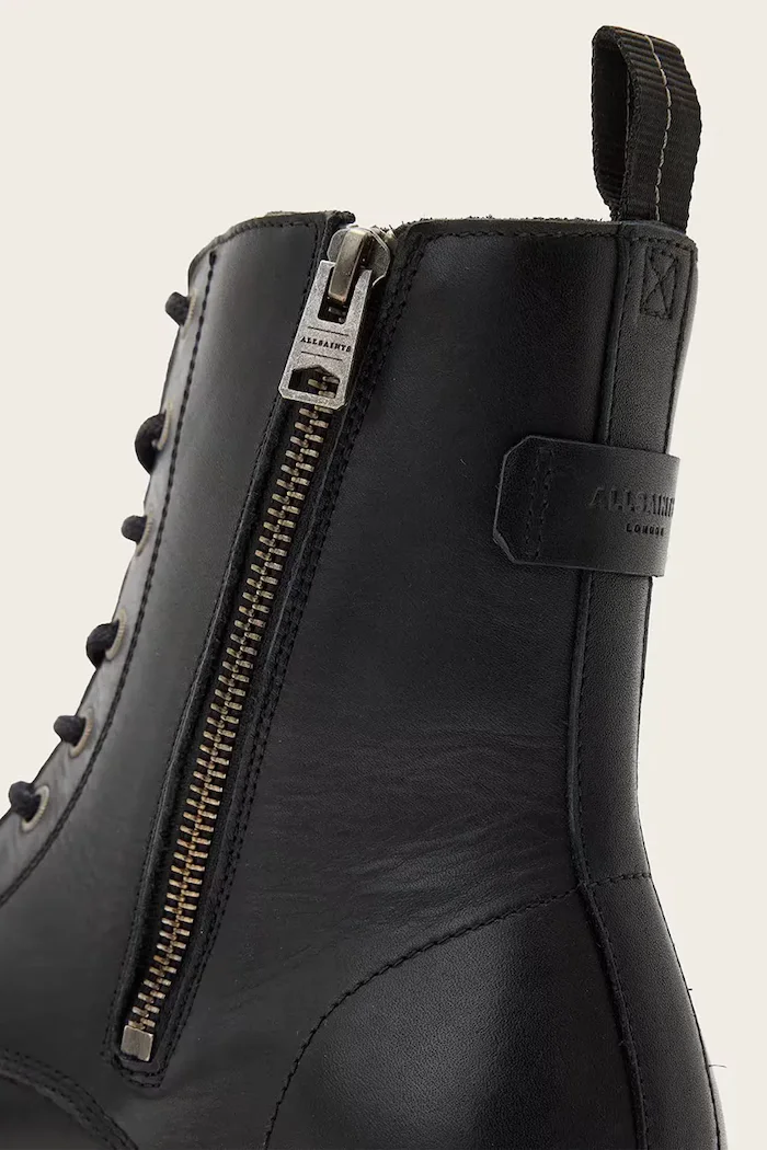 AllSaints обувки мъжки от кожа Skiff Military Boot черни M054FD