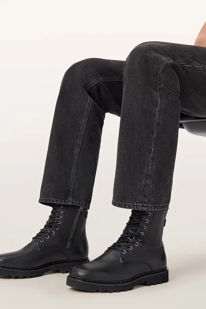 AllSaints обувки мъжки от кожа Skiff Military Boot черни M054FD