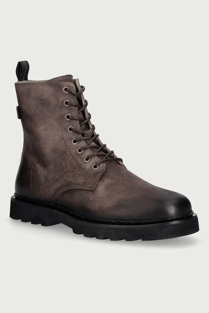AllSaints обувки мъжки от кожа Skiff Military Boot кафяви M054FD