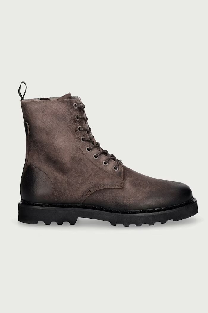 AllSaints обувки мъжки от кожа Skiff Military Boot кафяви M054FD