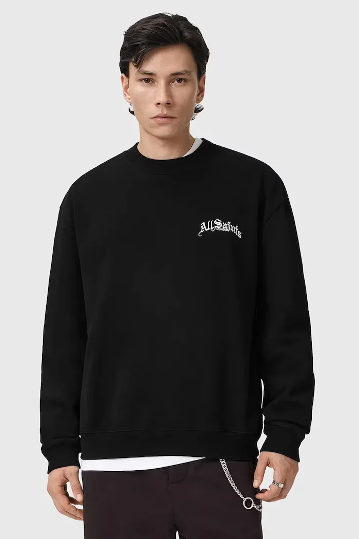 AllSaints Памучен суичър DESCENT мъжки в черно с принт M032ND