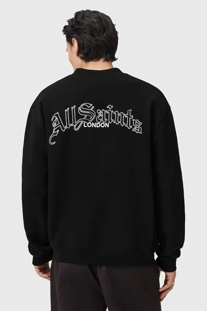 AllSaints Памучен суичър DESCENT мъжки в черно с принт M032ND