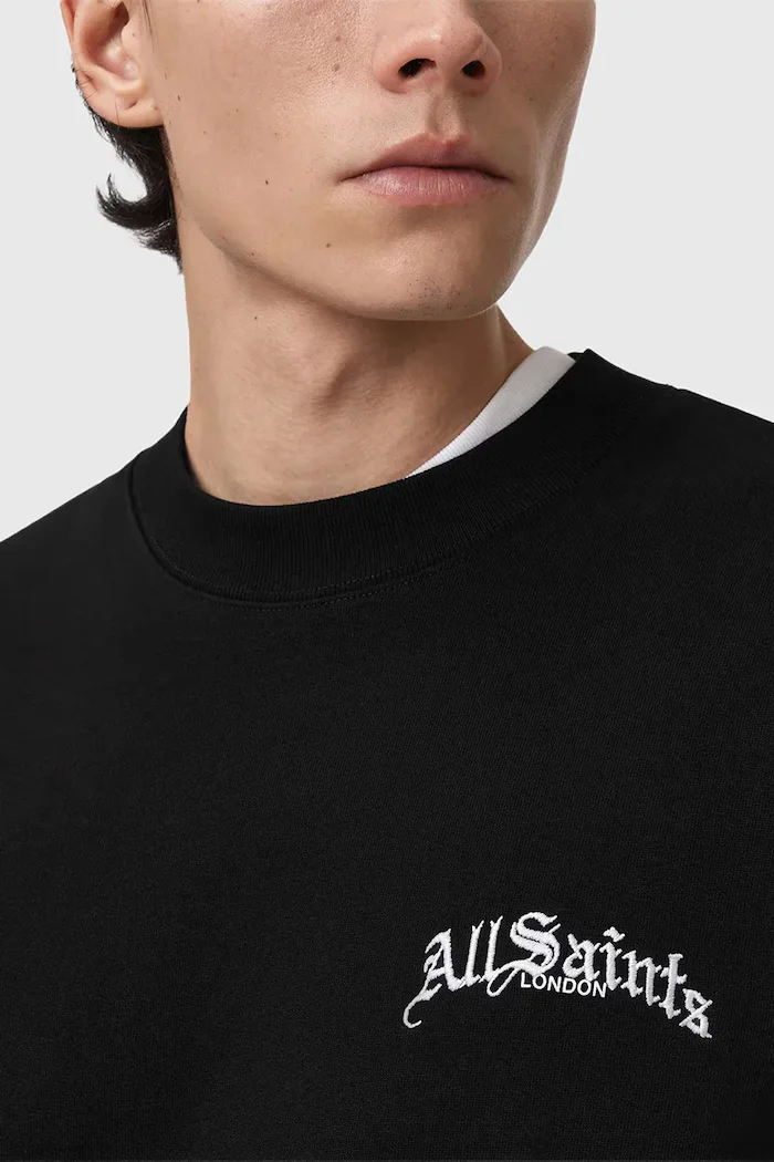 AllSaints Памучен суичър DESCENT мъжки в черно с принт M032ND