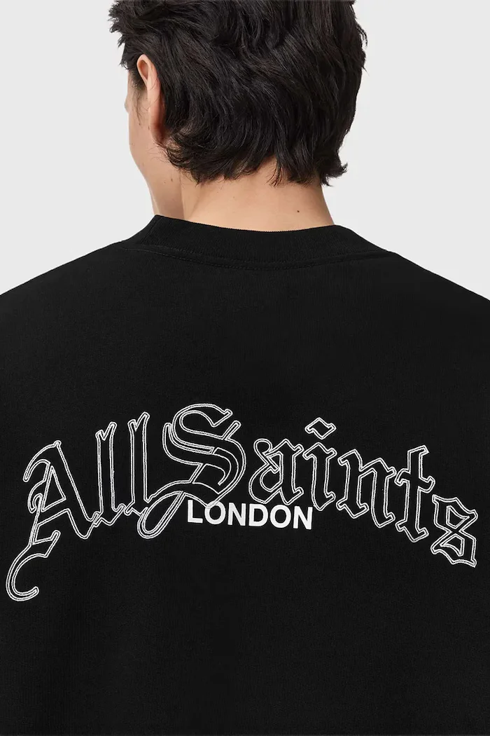 AllSaints Памучен суичър DESCENT мъжки в черно с принт M032ND
