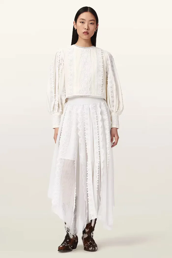AllSaints Памучна блуза HART дамска в бяло с изчистен дизайн W052PE