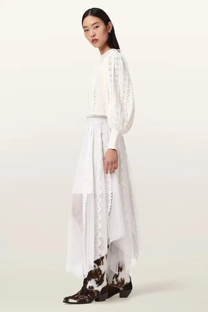 AllSaints Памучна блуза HART дамска в бяло с изчистен дизайн W052PE