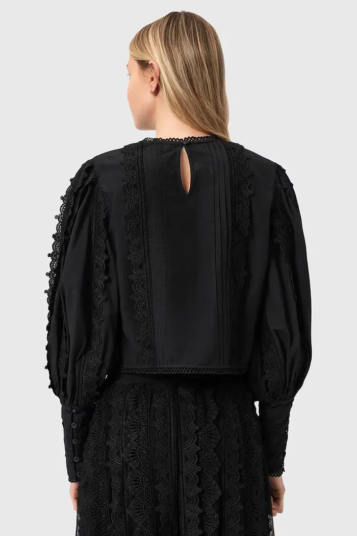 AllSaints Памучна блуза HART дамска в черно с изчистен дизайн W052PE