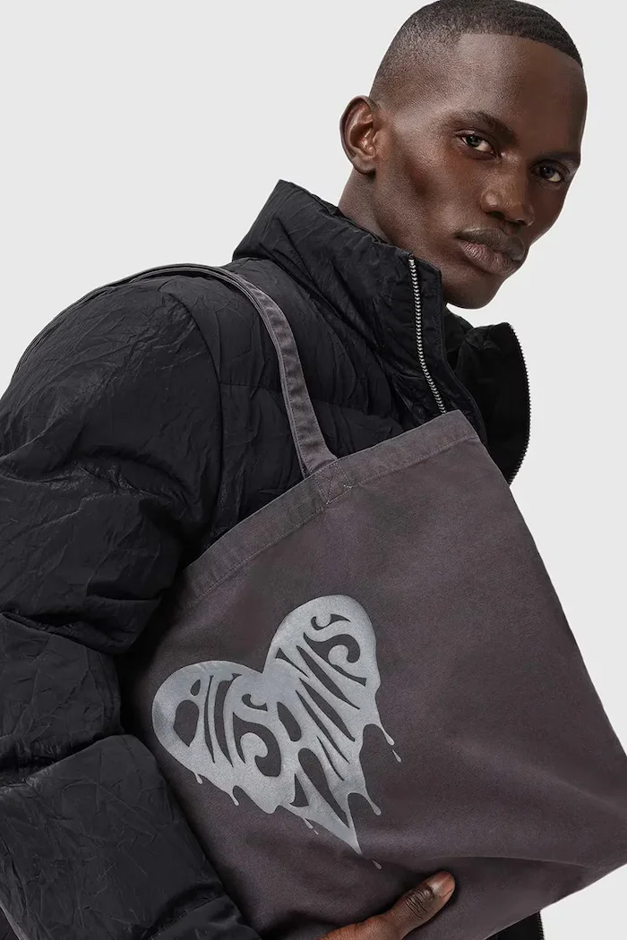 AllSaints Памучна чанта TRIPP в сиво M137XD